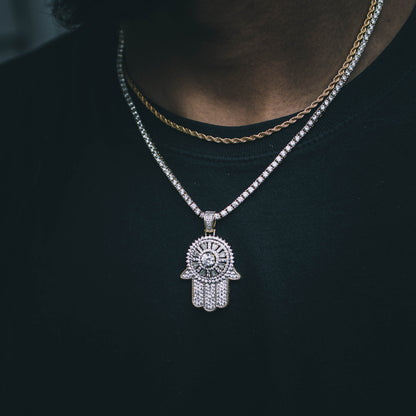 ICED HAMSA PENDANT // YELLOW GOLD