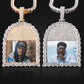 ICED OUT ROUND CUT TOMBSTONE PHOTO PENDANT + CHAIN