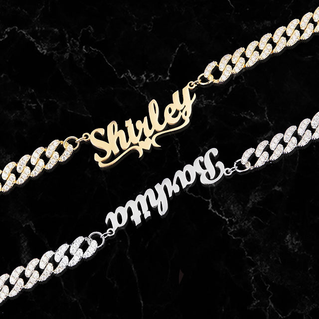 CUSTOM SCRIPTY FONT x 10MM MIAMI CUBAN CHAIN