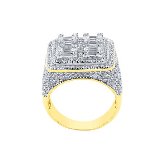 SQUARE SHAP RING // ICED X BAGUETTE YELLOW GOLD