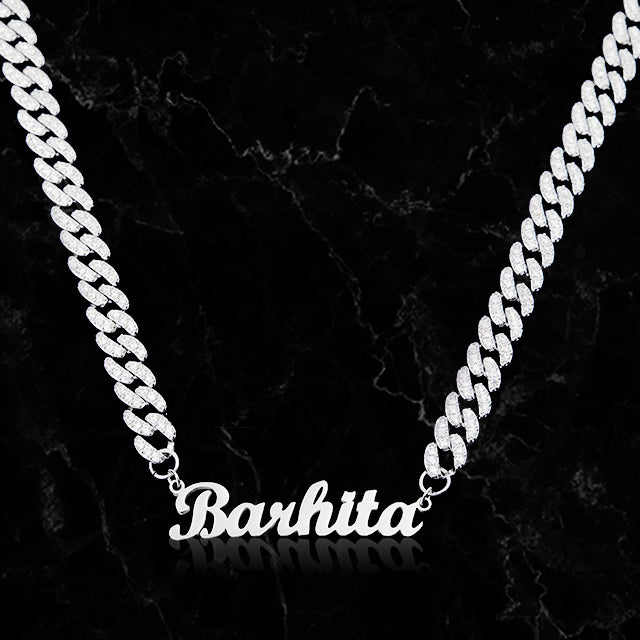 CUSTOM SCRIPTY FONT x 10MM MIAMI CUBAN CHAIN