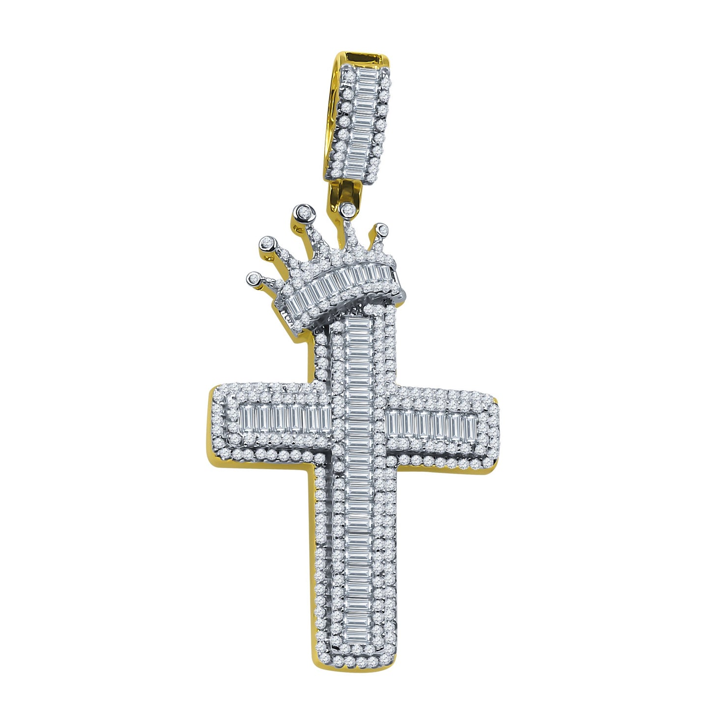 ICED ROYAL BLESSINGS CROSS PENDANT IN YELLOW GOLD