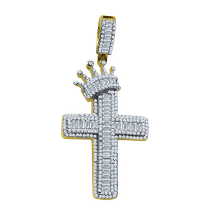 ICED ROYAL BLESSINGS CROSS PENDANT IN YELLOW GOLD