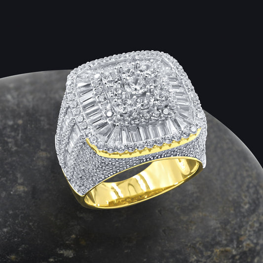 SQUARE SHAPE STONE EMBEDED RING // ICED X BAGUETTE YELLOW GOLD
