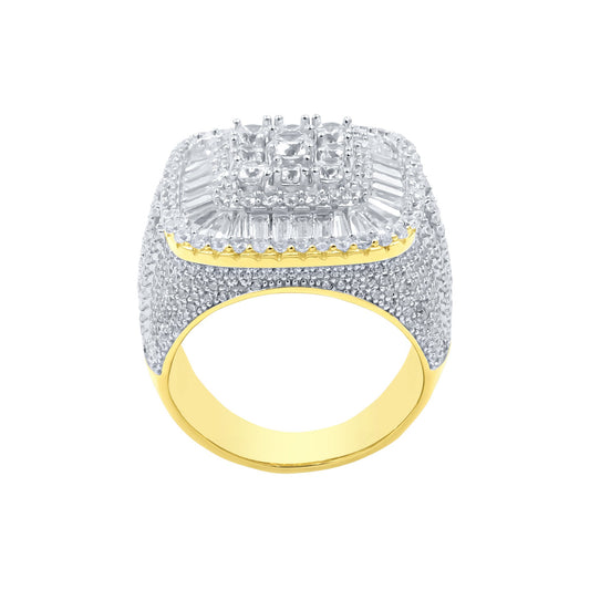 SQUARE SHAPE STONE EMBEDED RING // ICED X BAGUETTE YELLOW GOLD