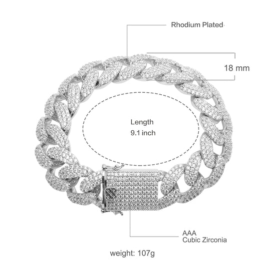 ICED STUDDED CUBAN BRACELET // WHITE GOLD 18MM