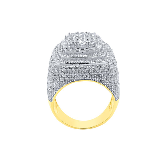 THREE ROW STONE EMBEDED RING // ICED X BAGUETTE YELLOW GOLD