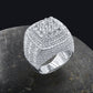 THREE ROW STONE EMBEDED RING // ICED X BAGUETTE WHITE GOLD