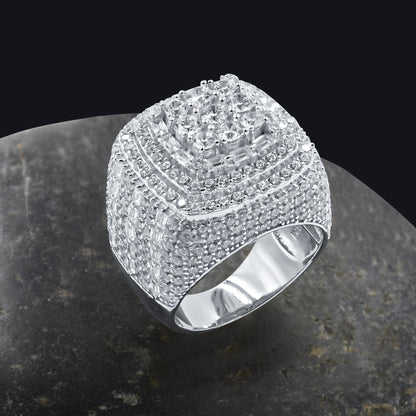 THREE ROW STONE EMBEDED RING // ICED X BAGUETTE WHITE GOLD
