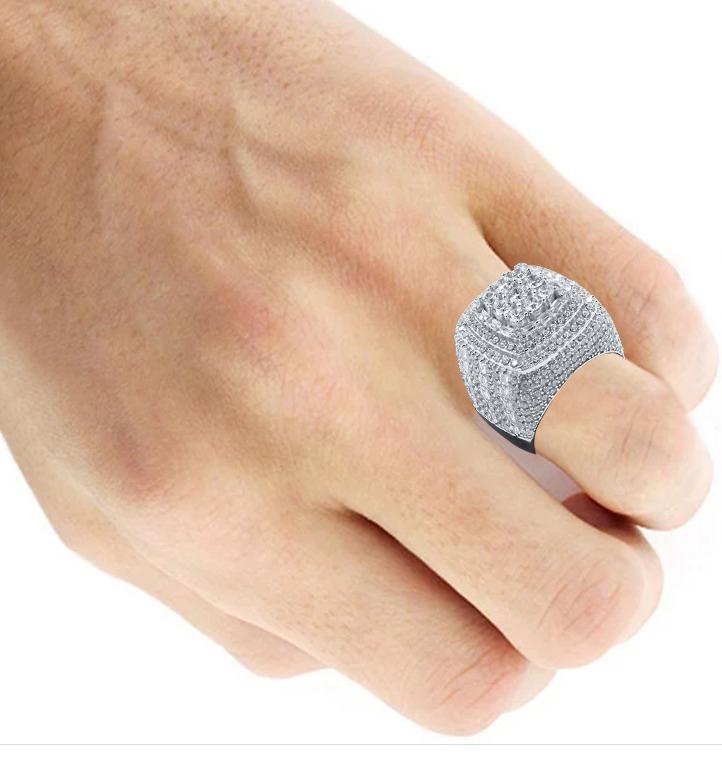 THREE ROW STONE EMBEDED RING // ICED X BAGUETTE WHITE GOLD