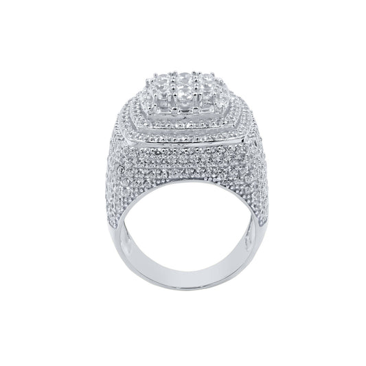 THREE ROW STONE EMBEDED RING // ICED X BAGUETTE WHITE GOLD
