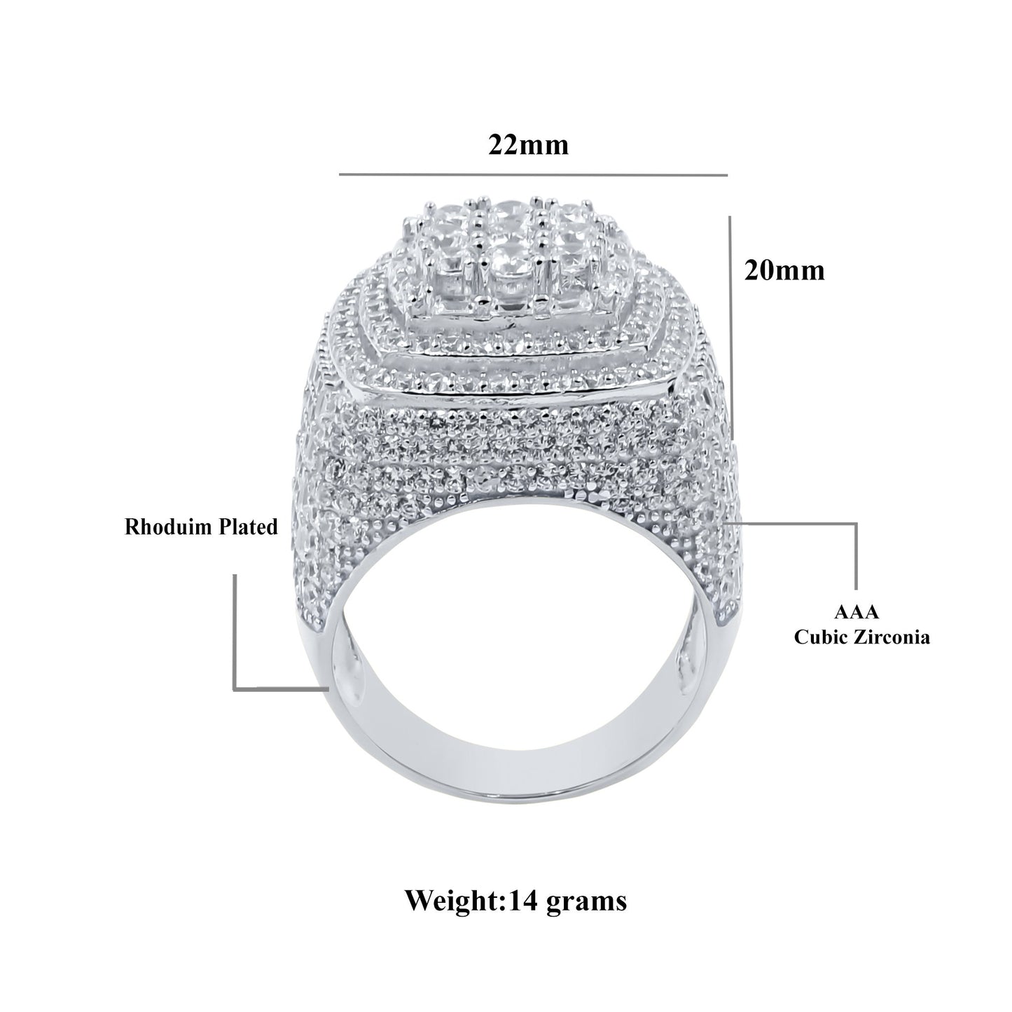 THREE ROW STONE EMBEDED RING // ICED X BAGUETTE WHITE GOLD
