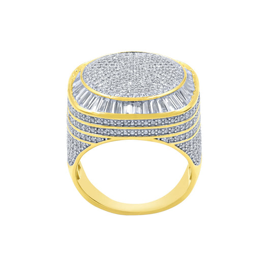 CENTER ROUND SURFACE RING // ICED X BAGUETTE YELLOW GOLD