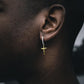 SOLID JESUS CROSS x ICED DANGLY HOOP EARRINGS IN YELLOW GOLD