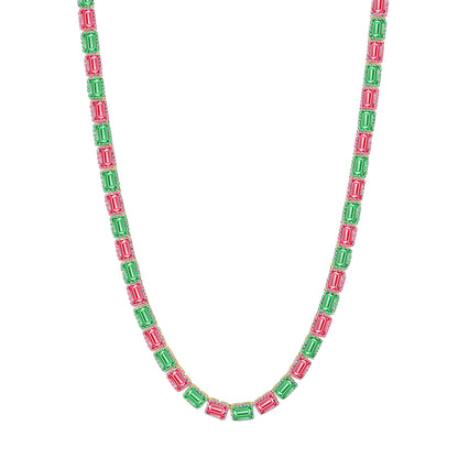 RECT CUT BAGUETTE TENNIS CHAIN // GREEN X RED 6MM