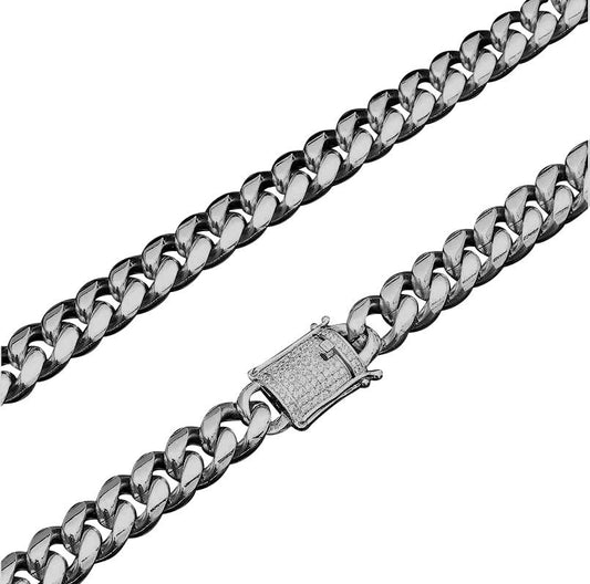 FLOODED LOCK CUBAN CHAIN // WHITE GOLD 8MM