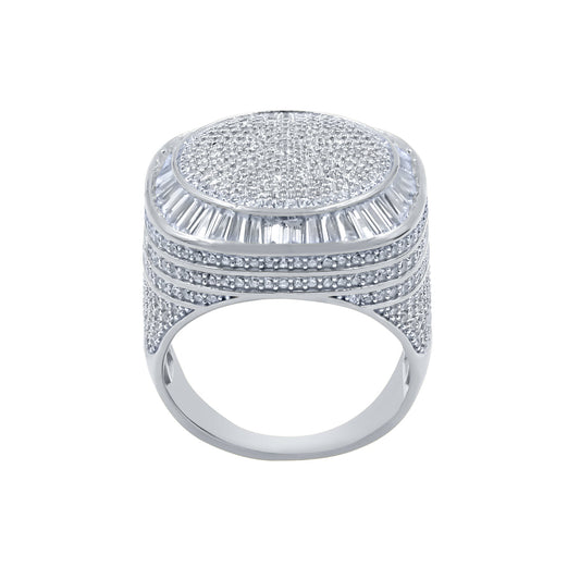 CENTER ROUND SURFACE RING // ICED X BAGUETTE WHITE GOLD