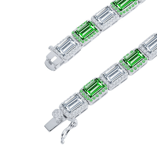 RECT CUT BAGUETTE TENNIS CHAIN // WHITE GOLD X GREEN 6MM