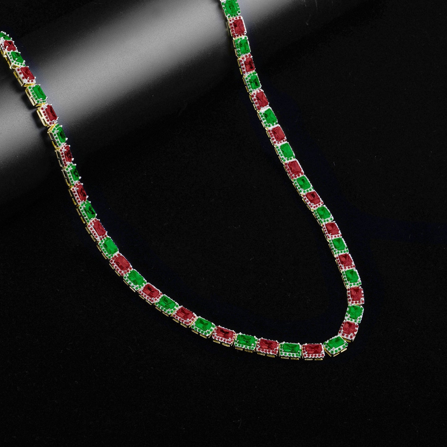 RECT CUT BAGUETTE TENNIS CHAIN // GREEN X RED 6MM