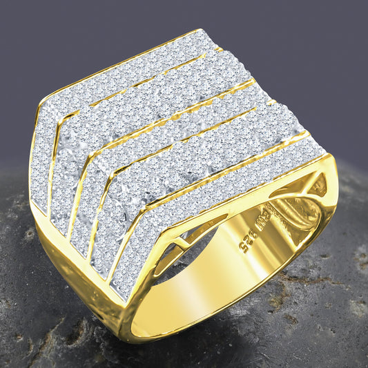 FIVE ROW SQUARE RING // ICED OUT YELLOW GOLD