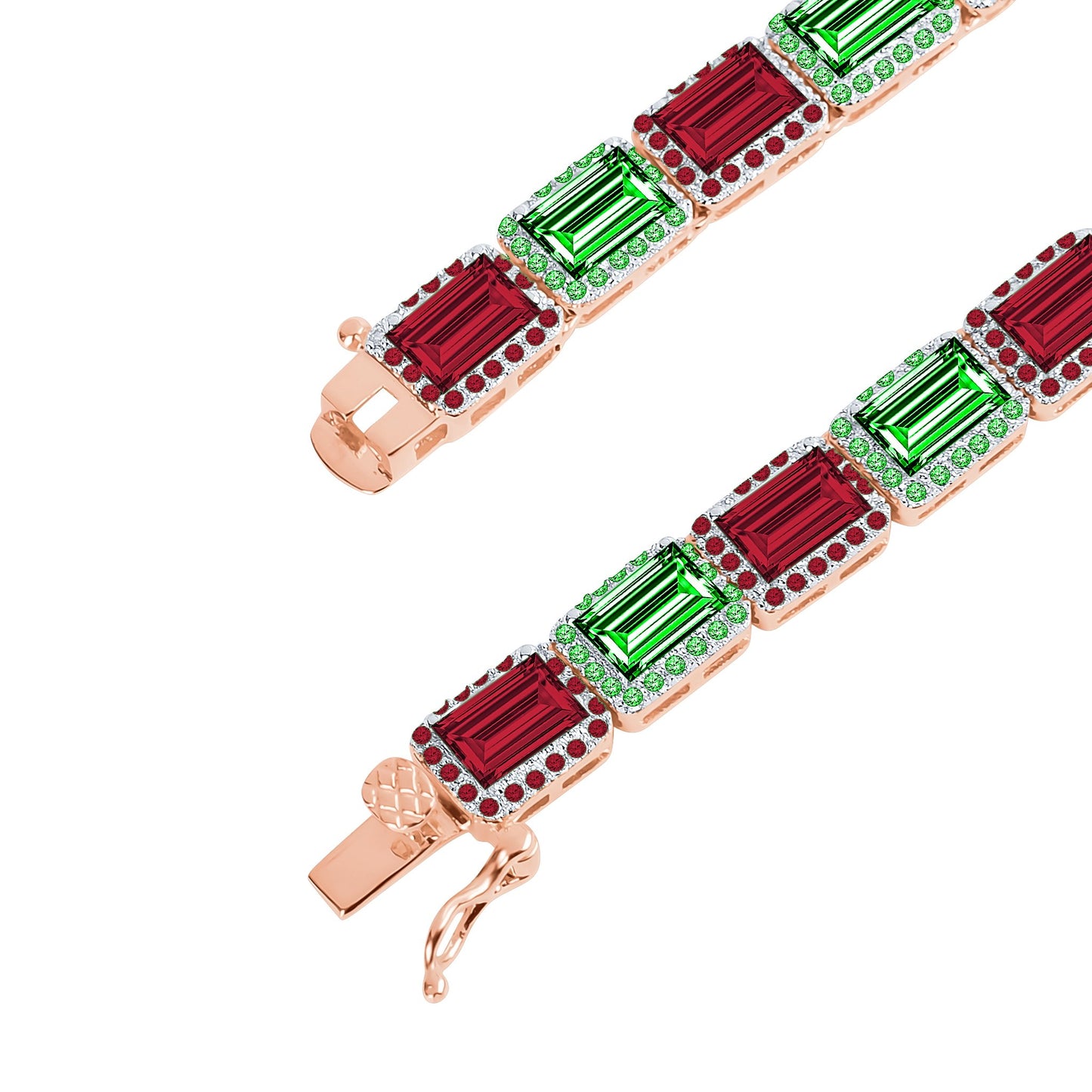 RECT CUT BAGUETTE TENNIS CHAIN // GREEN X RED 6MM