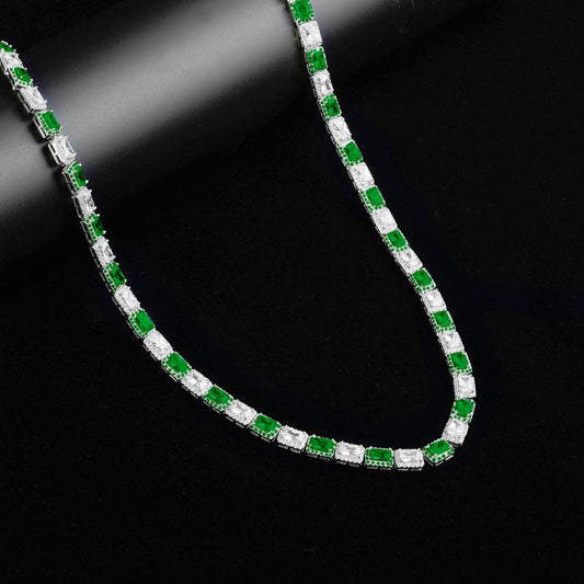 RECT CUT BAGUETTE TENNIS CHAIN // WHITE GOLD X GREEN 6MM