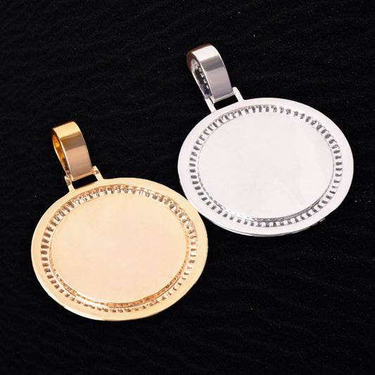 ICED OUT ROUND BAGUETTE DIAMOND PHOTO MEDALLION + CHAIN