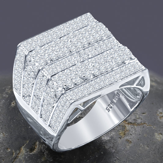 FIVE ROW SQUARE RING // ICED OUT WHITE GOLD
