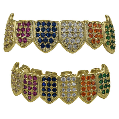 ICED RAINBOW COLOR DIAMOND GRILLZ IN YELLOW GOLD