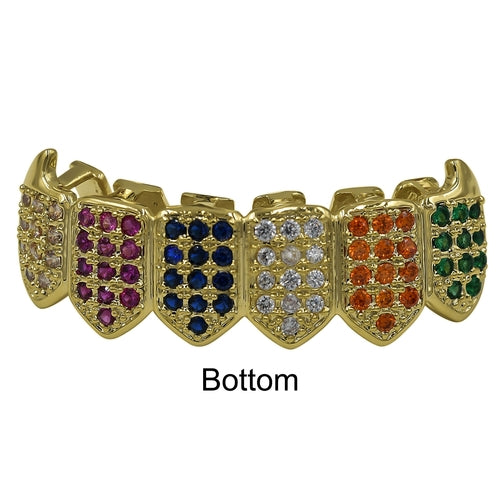 ICED RAINBOW COLOR DIAMOND GRILLZ IN YELLOW GOLD