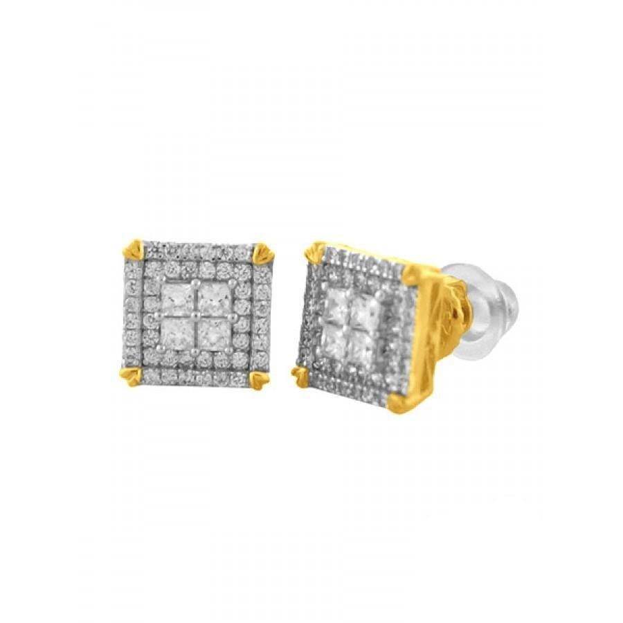 CLASSIC ICED SQUARE // YELLOW GOLD EARRINGS