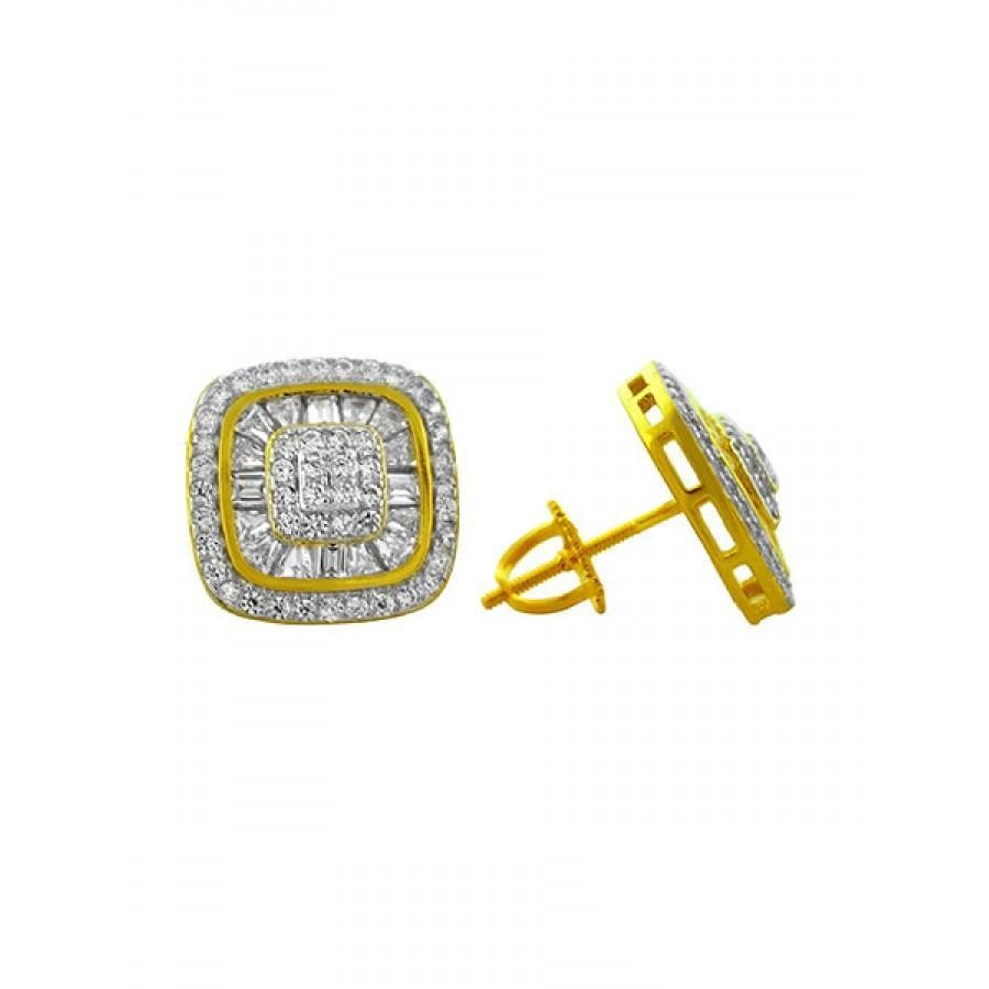 ICED OUT BAGUETTE SQUARE // YELLOW GOLD EARRINGS