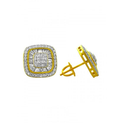 ICED OUT BAGUETTE SQUARE // YELLOW GOLD EARRINGS