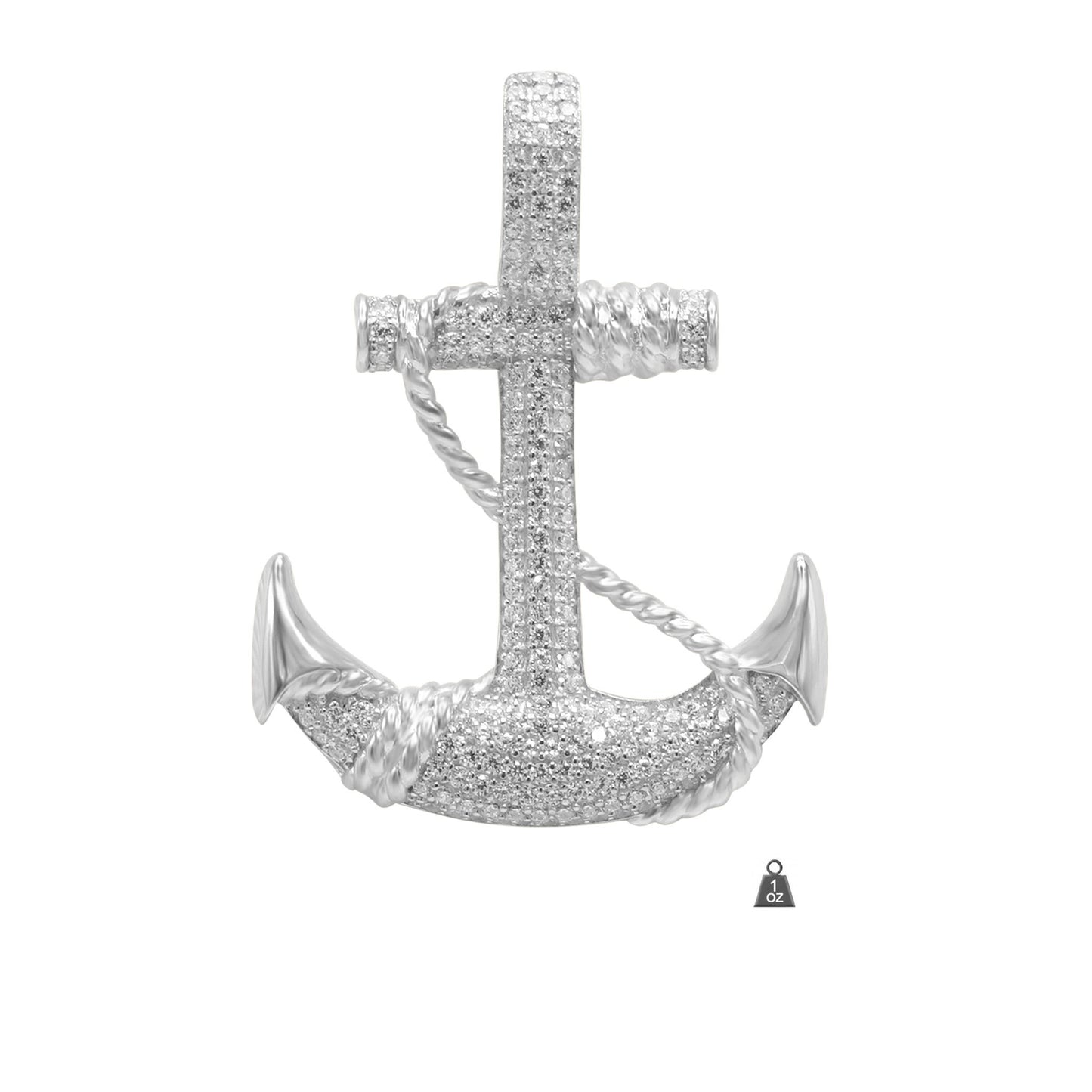 ICED OUT ANCHOR PENDANT IN WHITE GOLD