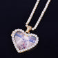 ICED LARGE STONE HEART CUSTOM PHOTO MEDALLION PENDANT + NECKLACE