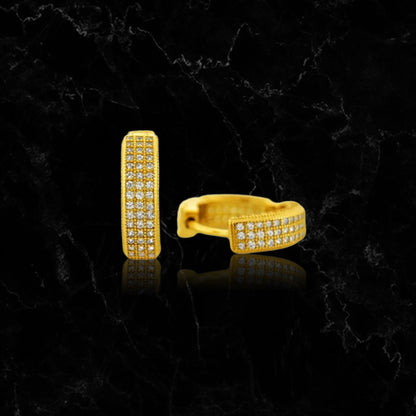 ICED OUT THREE ROW // YELLOW GOLD EARRINGS