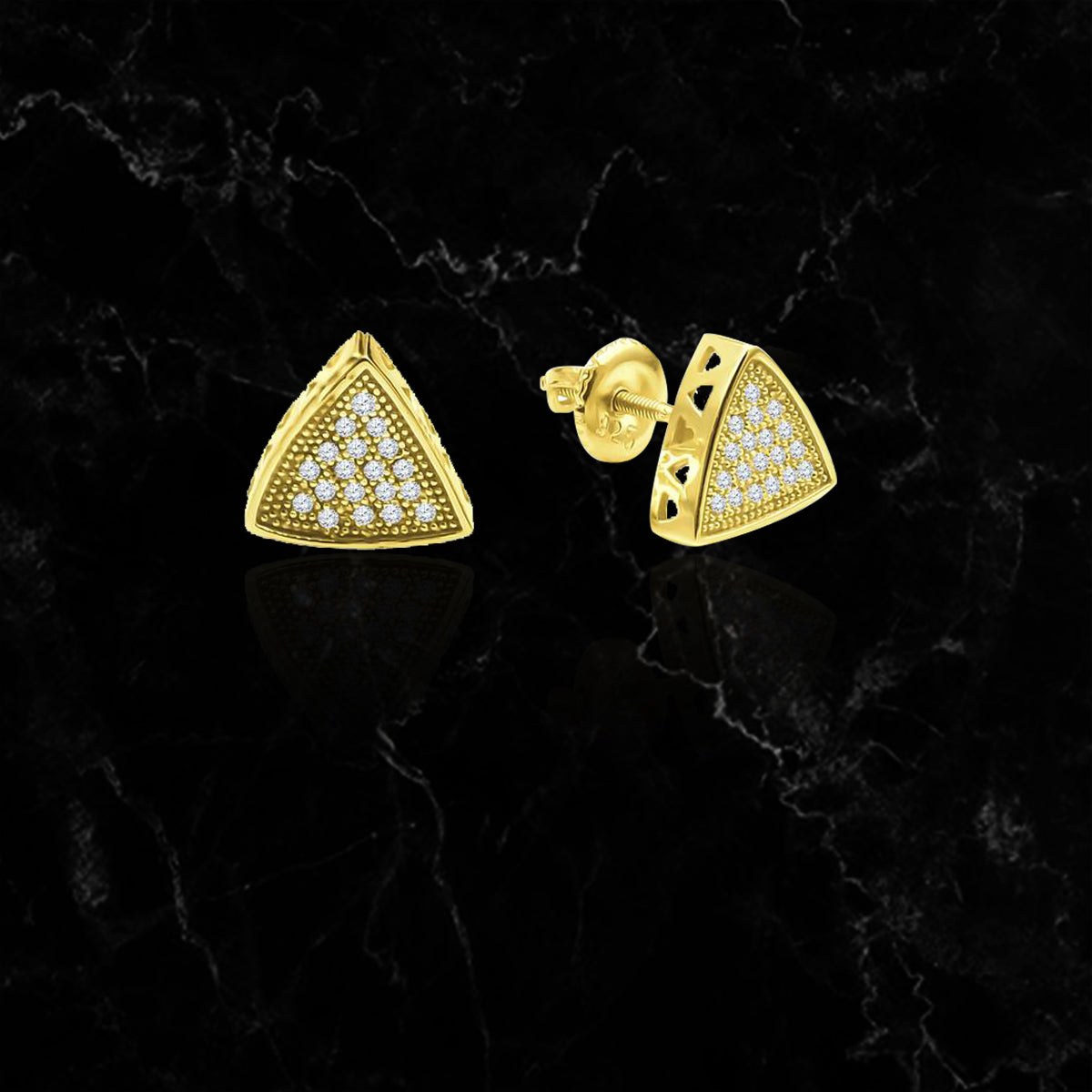 ICED OUT TRIANGLE // YELLOW GOLD EARRINGS