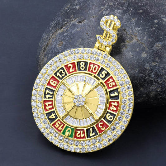 ICED OUT ROULETTE WHEEL PENDANT // YELLOW GOLD