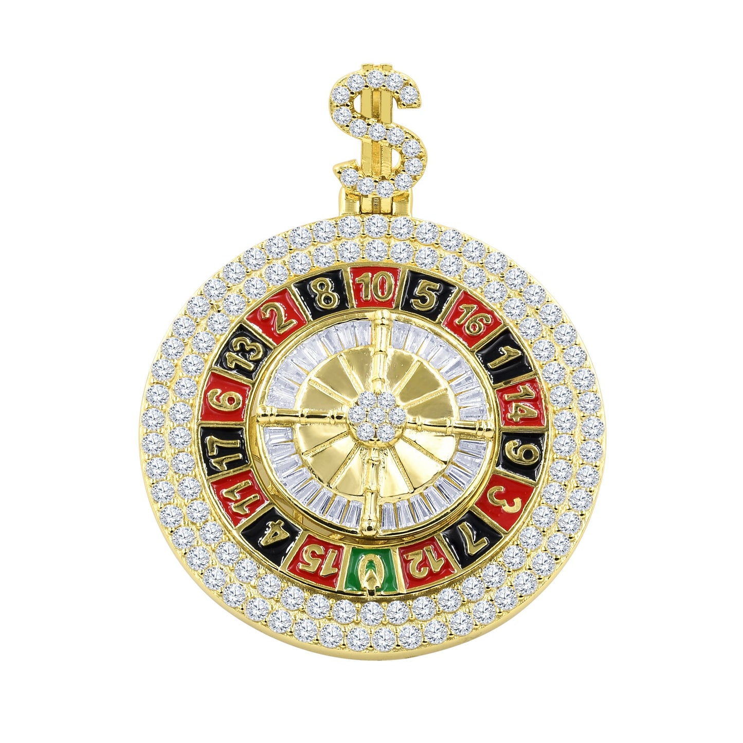 ICED OUT ROULETTE WHEEL PENDANT // YELLOW GOLD