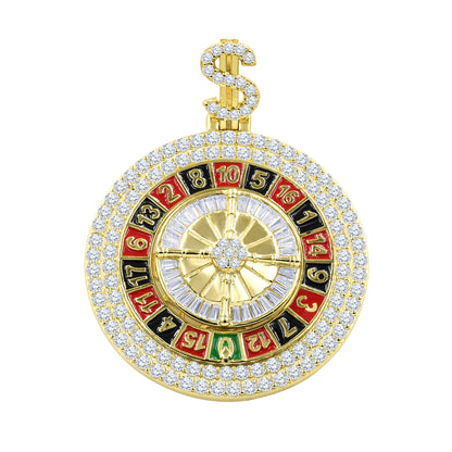 ICED OUT ROULETTE WHEEL PENDANT // YELLOW GOLD