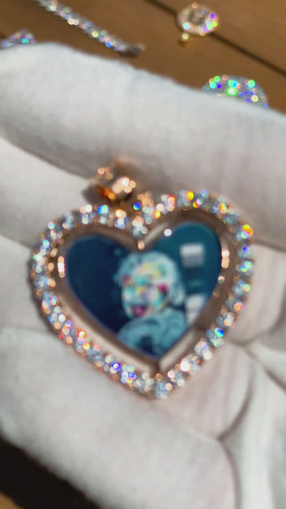 CUSTOM DOUBLE-SIDED ROTATING HEART PHOTO PENDANT + CHAIN