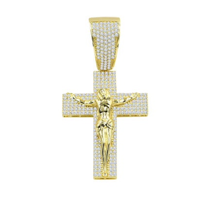 ICED OUT CROSS PENDANT IN YELLOW GOLD