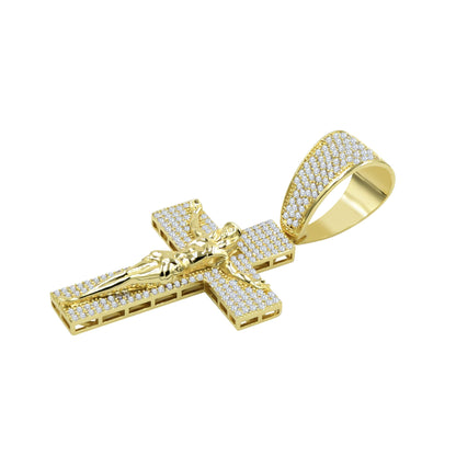 ICED OUT CROSS PENDANT IN YELLOW GOLD