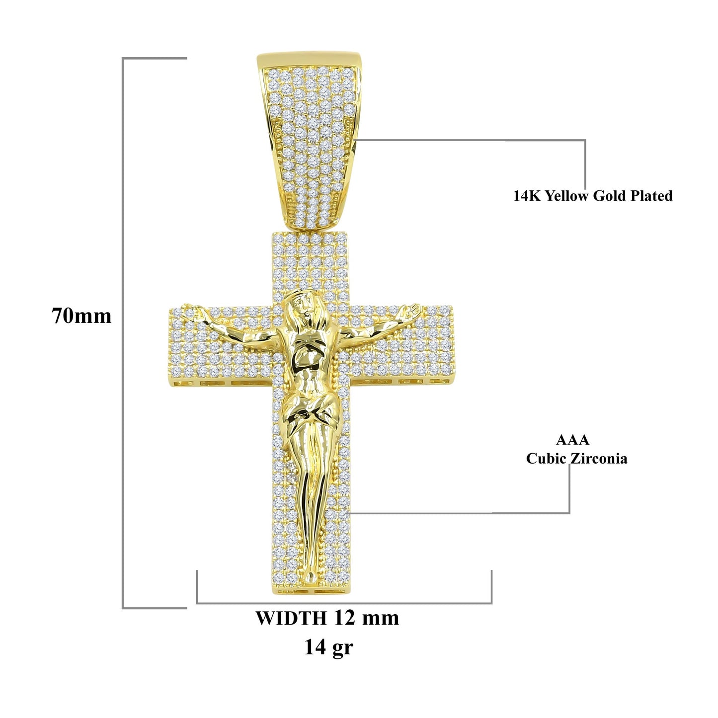 ICED OUT CROSS PENDANT IN YELLOW GOLD