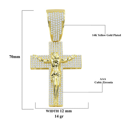 ICED OUT CROSS PENDANT IN YELLOW GOLD