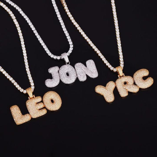 CUSTOM BUBBLE LETTER PENDANT + CHAIN