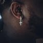 ICED ROUND CUT CROSS DANGLY HOOP EARRINGS IN YELLOW GOLD