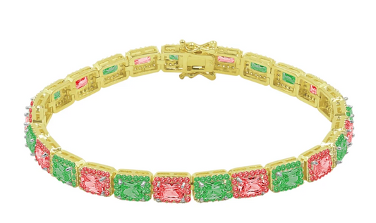 RECT CUT BAGUETTE TENNIS BRACELET // GREEN X RED 6MM