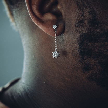 ICED HEAVY HITTER DANGLY EARRINGS IN WHITE GOLD