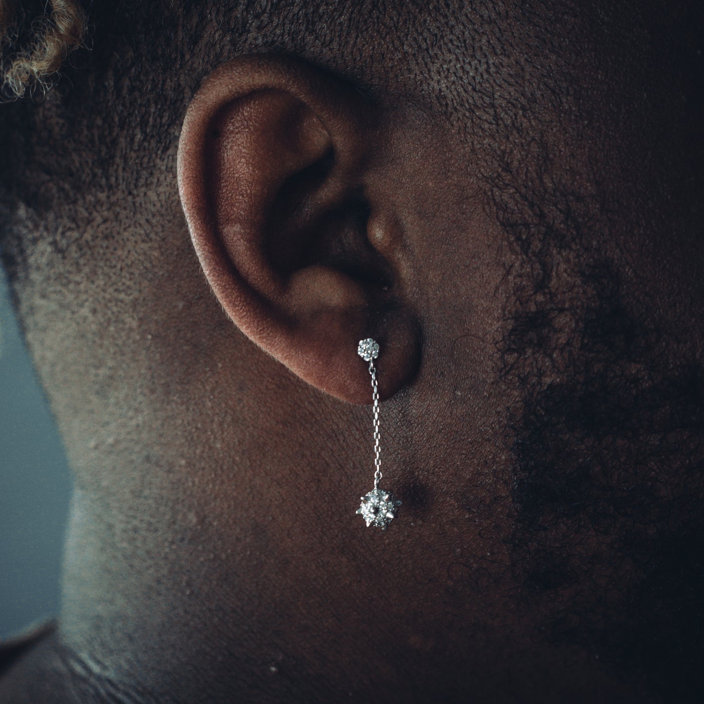 ICED HEAVY HITTER DANGLY EARRINGS IN WHITE GOLD